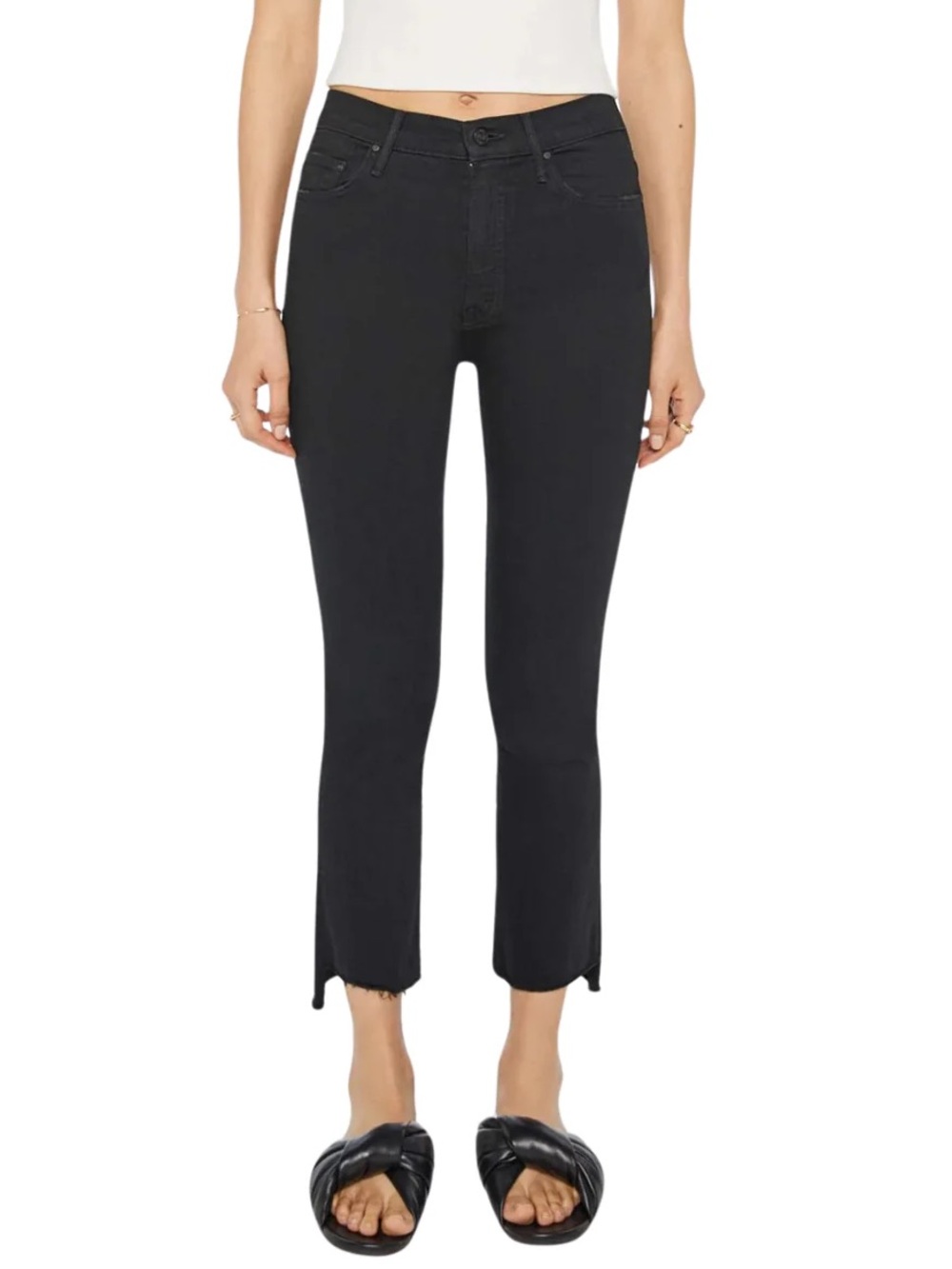 Mother The Insider Crop Step Fray Hem Ankle Jeans 27 Not Guilty Black Stretch